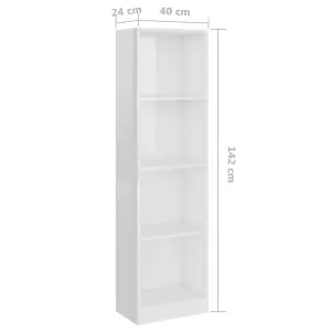 Berkfield 4-Tier Book Cabinet High Gloss White 40x24x142 cm Engineered Wood