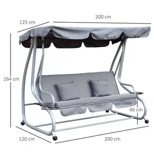 Outsunny 3 Seater Swing Chair for Outdoor w/ Adjustable Canopy, Grey