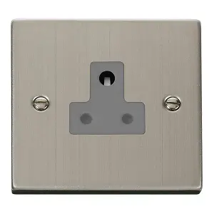 Stainless Steel 1 Gang 5A Round Pin Socket - Grey Trim - SE Home