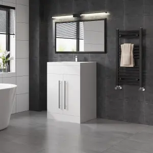 SunDaze Gloss White Bathroom Furniture 600mm Vanity Unit Sink Basin Storage Cabinet Floor Standing