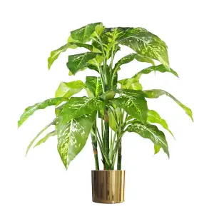 100cm Large Fox's Aglaonema Realistic Tree Artificial Plant with Gold Metal Planter