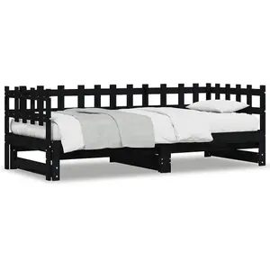 Berkfield Pull-out Day Bed Black 2x(80x200) cm Solid Wood Pine