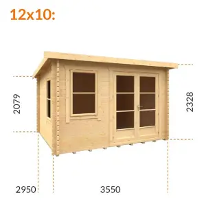 12ft x 10ft (3550mm x 2950mm) Horsforth "The Dakota" 44mm Log Cabin With 2 Opening Windows