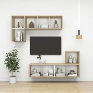 Berkfield Wall-mounted TV Cabinet Sonoma Oak and White 37x37x142.5 cm Engineered Wood