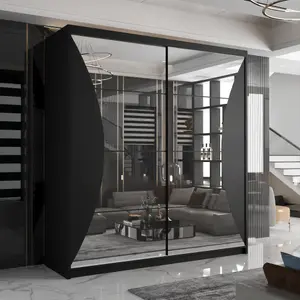 Sliding Wardrobes 4U Whitworth Mirror Sliding Door Wardrobe in 3 Colors and 2 sizes (Black - W2030mm H2170mm)