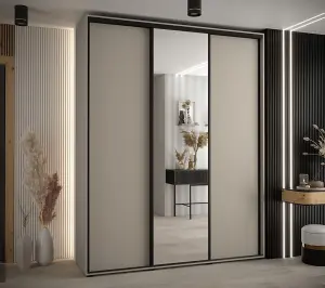 Stylish Dakota III Sliding Door Wardrobe W1900mm H2350mm D600mm with Mirrored Door and Cashmere Finish