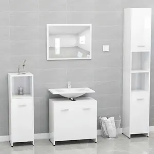 Berkfield Bathroom Furniture Set High Gloss White Engineered Wood