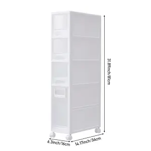 81cm H Plastic 4-Tier Slim Cabinet Storage Drawer Organizer Cart in White