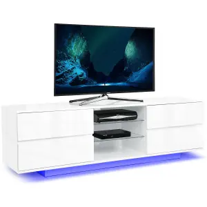 Centurion Supports Avitus High Gloss White with 4-White Drawers up to 65" LED/OLED/LCD TV Cabinet with LED Lights