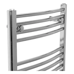 Rinse Bathrooms Curved Electric Heated Towel Rail Pre-filled Thermostatic Bathroom Towel Radiator Chrome 1100x500mm 250W