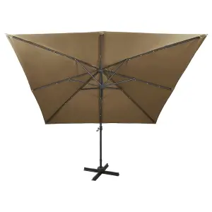 Berkfield Cantilever Umbrella with Pole and LED Lights Taupe 300 cm