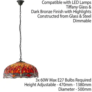 Tiffany Glass Hanging Ceiling Pendant Light Orange Dragonfly 3 Lamp Shade i00113