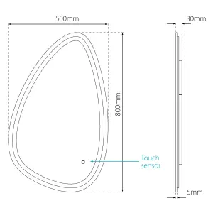 Sensio Mistral Curved Wall-mounted Bathroom Illuminated Colour-changing mirror (H)80cm (W)55cm