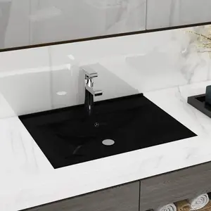 Ebern Designs Bralon 6000mm L x 4600mm W Ceramic Rectangular Sink with Overflow Black