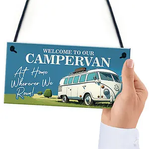 Red Ocean Campervan Welcome Sign - Novelty Wall Hanging Decor - Durable Sign for Indoor/Outdoor Use - Funny Campervan Sign