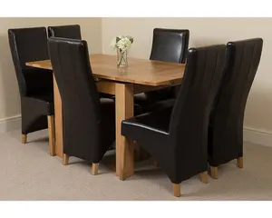 Richmond 90cm - 150cm Square Oak Extending Dining Table and 6 Chairs Dining Set with Lola Black Leather Chairs