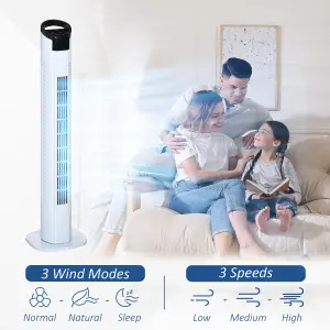 HOMCOM LED Tower Fan with 70 degree Oscillation 3 Speed 3 Mode Black and White