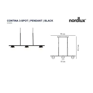 Nordlux Contina 3-Spot Indoor Dining Kitchen Pendant Ceiling Light in Black (Diam) 10cm