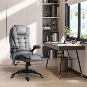 Vinsetto Office Chair w/ Heating Massage Points Relaxing Reclining Grey