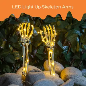 Global Gizmos Set of 2 Halloween Skeleton Arm Lights / Indoor or Outdoor Halloween Decoration / 6 Hour Timer / IP44 Waterproof