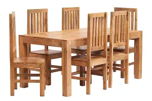 Hommoo Light Mango Wood Dining Set With Large 6 Ft Table And 6 Chairs