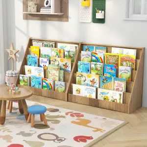 COSTWAY Kids Bookshelf 5-Tier Wooden Children Bookcase Magazine Display Rack