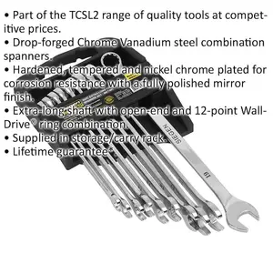 10-Piece Extra Long Metric Combination Spanner Set with Slim Handle