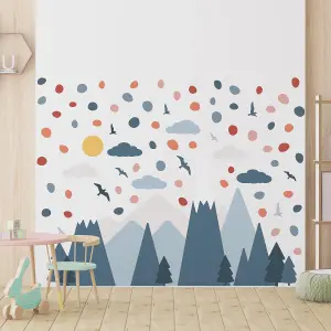 Walplus Combo Kids  - Blue Mountains and Dalmatian Dots Wall Sticker PVC