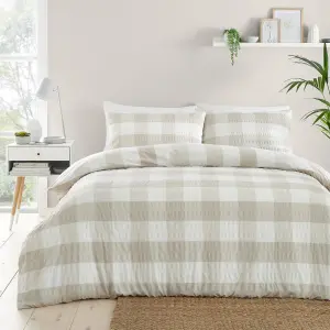 Seersucker Gingham Textured Natural Duvet Cover Set