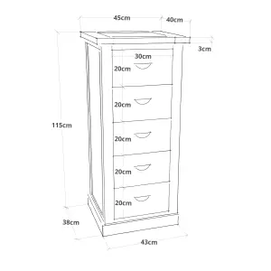 Cosenza 5 Drawer Narrow Chest of Drawers Chrome Cup Handle