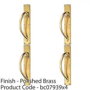 4 PACK - Left Handed Curved Door Pull Handle 457mm x 75mm Backplate Polished Brass