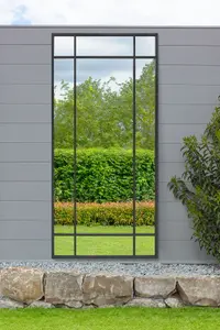 MirrorOutlet - The Genestra - Black Contemporary Wall & Leaner Garden Mirror 71"x 33" (180 x 85 cm)