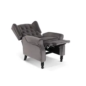 Velvet Dark Grey Marianna Manual Recliner Wingback Chair