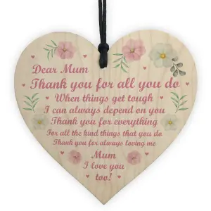 Mum Gift For Mothers Day Birthday I Love You Gift Wooden Hanging Heart Keepsake