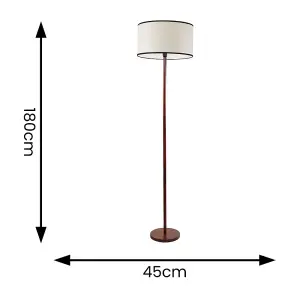 ValueLights Heather Dark Wood Stem Floor Lamp with Natural Black Trim Drum Shade and LED Bulb