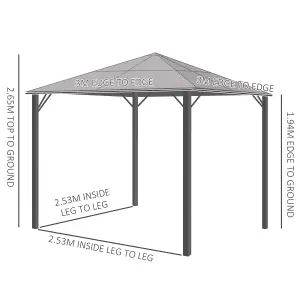 Outsunny 3 x 3(m) Polycarbonate Hardtop Gazebo with Aluminium Frame and Curtains