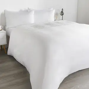 Filled Pinsonic Grid Panel Duvet Cover Bedding Set, White - Double