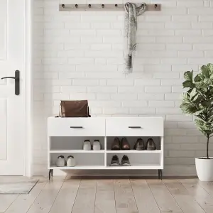 Berkfield Shoe Bench High Gloss White 102x35x55 cm Engineered Wood