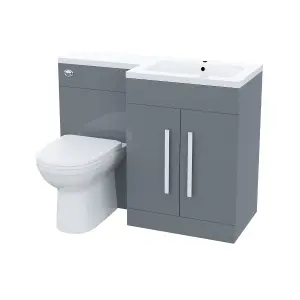 Nes Home Melbourne 1100mm Bathroom Right Hand Grey Gloss Bathroom Basin Vanity Unit With BTW Toilet