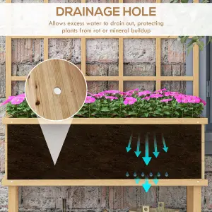 Outsunny Wood Raised Planter w/ Trellis Drain Holes Elevated Garden Bed Natural