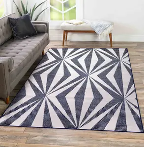 Valencia Modern Crystal Design Carved Area Rugs Navy 60x220 cm