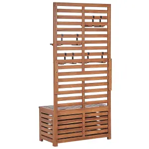 Garden Bench with Wall Panel MATINO with Storage Acacia Wood Light Wood