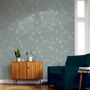 World of Wallpaper Chinoise Wallpaper Slate Blue (900102-BUR)