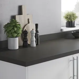 GoodHome Berberis Super matt Black Laminate & particle board Upstand (L)3000mm