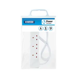 Status 4 Way Extension Socket - 5 Meter Long White