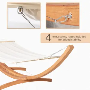 Outsunny Outdoor Garden Hammock Swing Hanging Bed Wooden Stand for Patio White