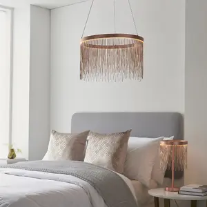 Brushed Copper Ceiling Pendant Light & Delicate Chains - Integrated LED Module