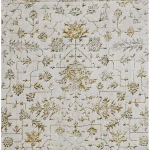 Gold Grey Abstract Bordered 8mm Pile Rug for Bedroom, Living, Dining Room, Easy to Clean Traditional Rug-160cm X 230cm