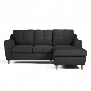 Baxter Fabric L Shaped 3 Seater Corner Sofa With Chaise Charcoal Right Hand Facing