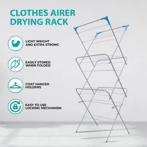 3 Tier Clothes Dryer Airer Foldable Laundry Rack Washing Line Drying Horse 14m